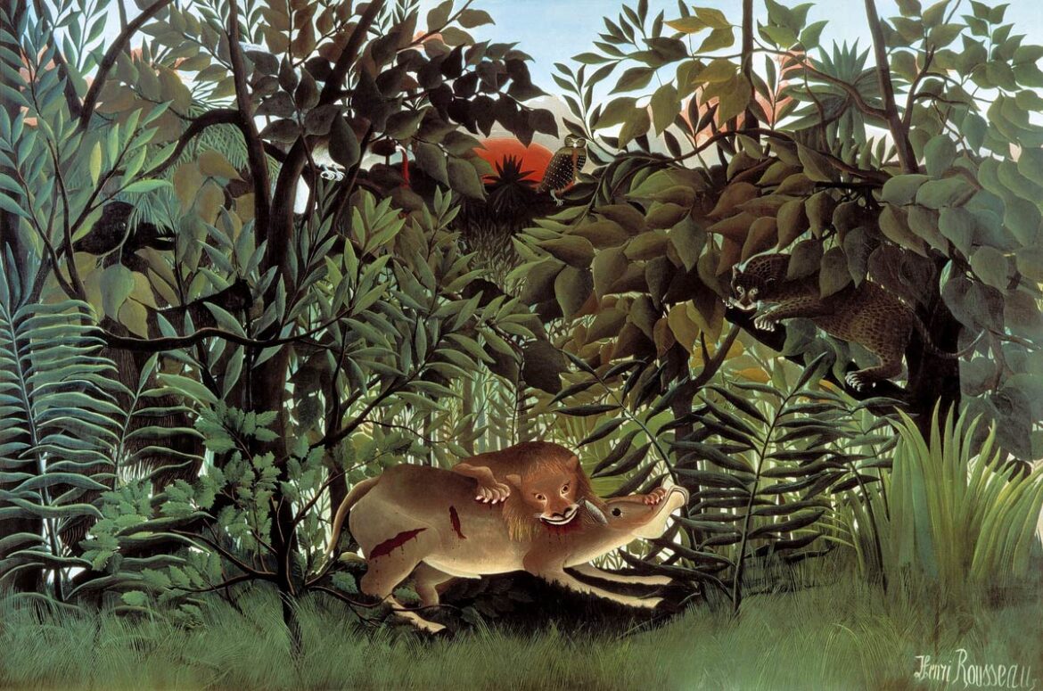 【無料壁紙】アンリ・ルソー「飢えたライオン (1905)」 / Henri Rousseau_The Hungry Lion Throws Itself on the Antelope (1905)