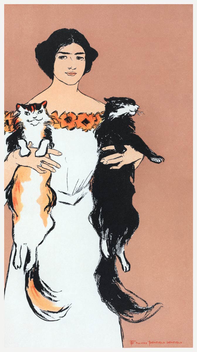 【無料壁紙】エドワード・ペンフィールド「猫を抱く女性 (1898)」 / Edward Penfield_Woman holding cats (1898)