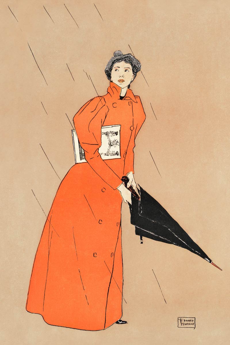 【無料壁紙】エドワード・ペンフィールド「傘をさす女性 (1894)」 / Edward Penfield_Woman holding umbrella (1894)
