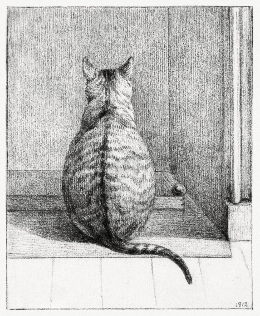 【無料壁紙】ジャン・ベルナール「座る猫-後ろ (1812) / Jean Bernard_Sitting cat, from behind (1812)