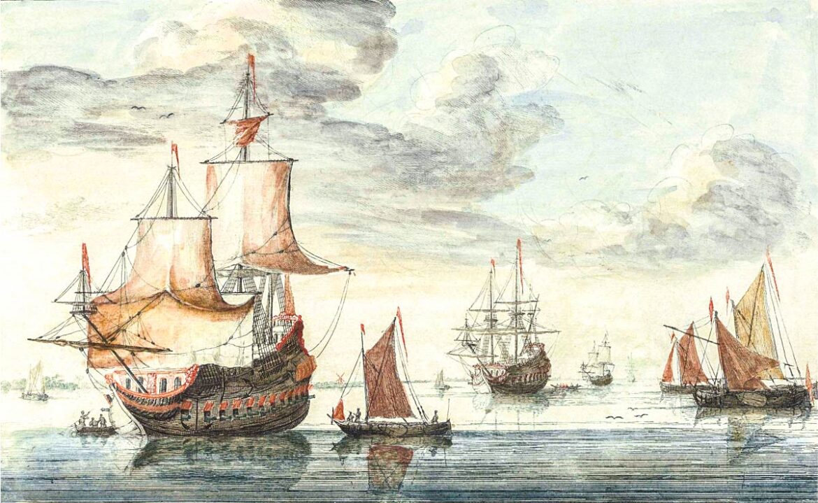【無料壁紙】ヨハン・テイラー「穏やかな海の上の船」 / Johan Teyler_Ships on a calm sea