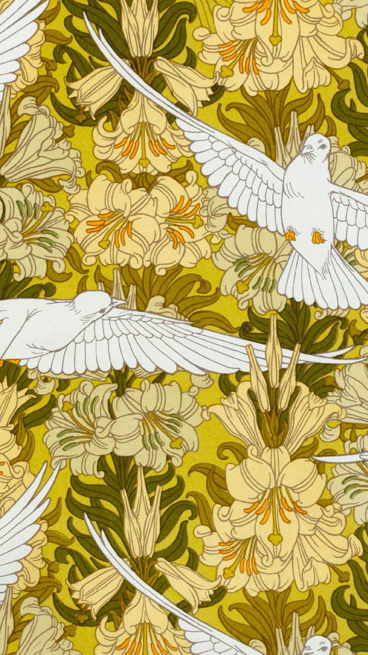 洋書・デザイン　モーリス・ピヤール・ベルヌーイ 無料壁紙モーリス・ピヤール・ベルヌーイ「鳩とユリ (1897