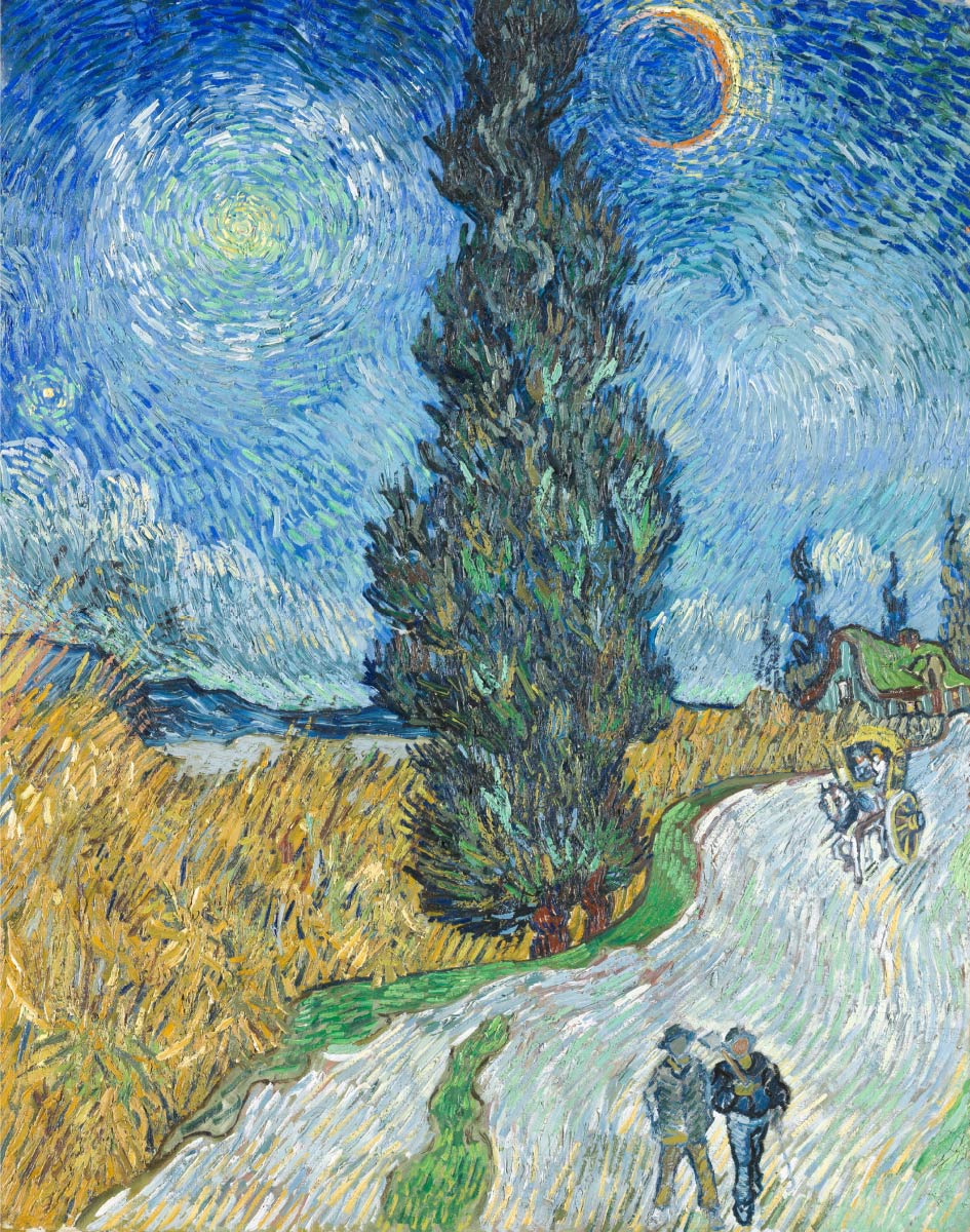 【無料壁紙】フィンセント・ファン・ゴッホ「夜のプロヴァンスの田舎道 (1890)」 / Vincent Van Gogh_Road with Cypress and Star (1890)