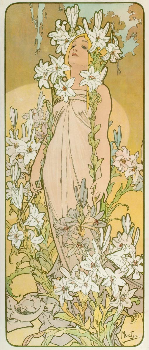 【無料壁紙】アルフォンス・ミュシャ「四つの花-ユリ (1898)」 / Alphonse Mucha_Les Fleurs-The Lily (1898)
