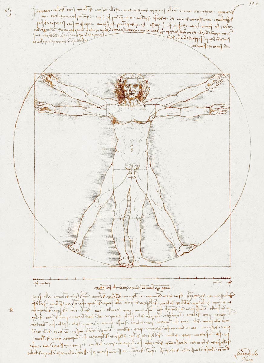 【無料壁紙】レオナルド・ダ・ヴィンチ「ウィトルウィウス的人体図」 / Leonardo Da Vinci_Vitruvian Man (circa 1492)