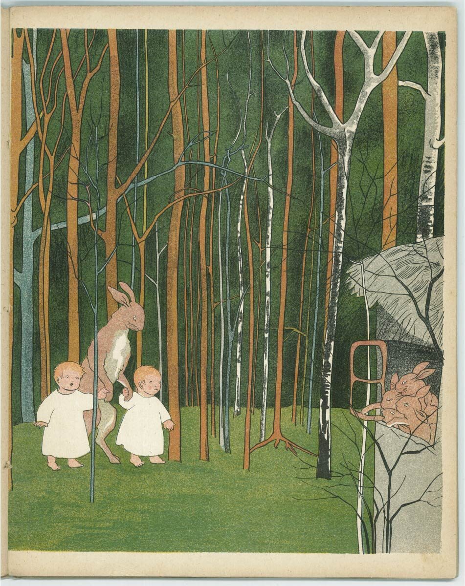 【無料壁紙】ジビュレ・フォン・オルファース「うさぎのくにへ (1916)-挿絵B」 / Sibylle von Olfers_Mapje en Papje in het Hazenbosch (1916)-illustrationB