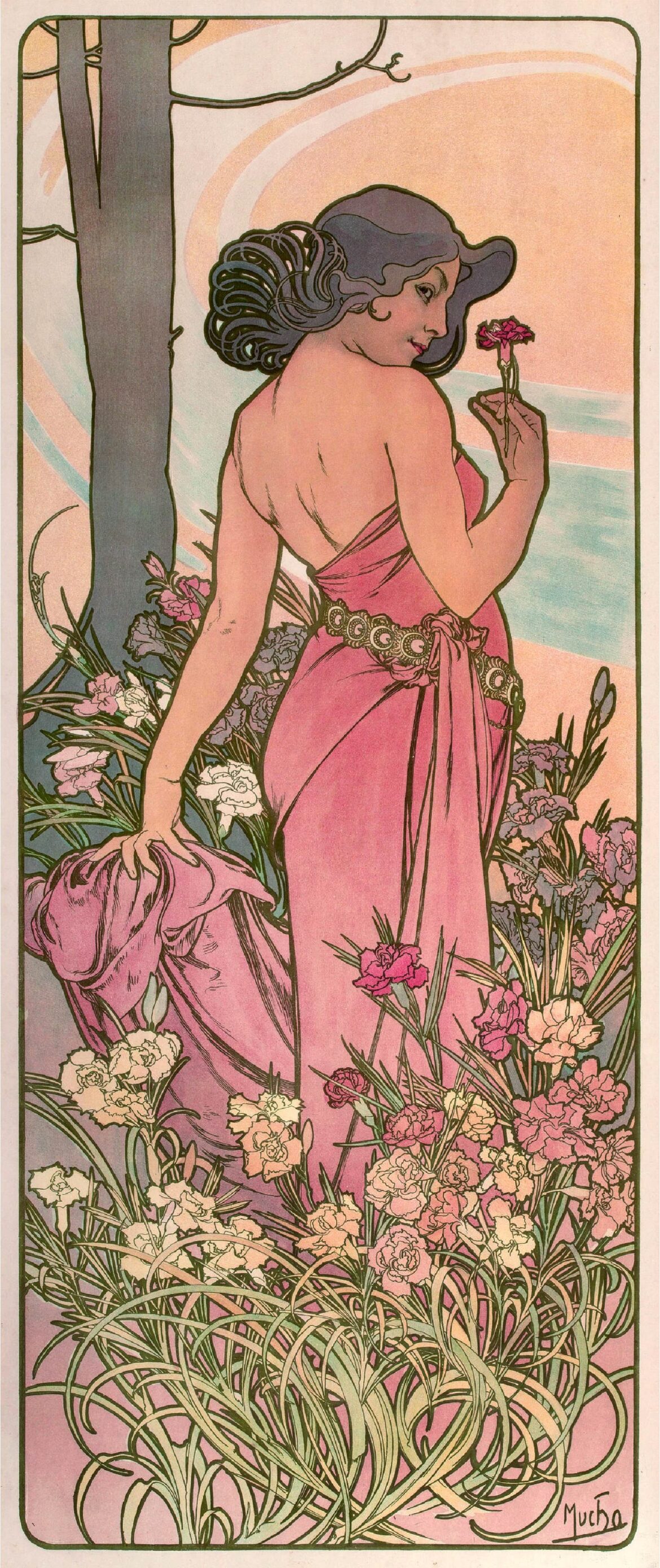 【無料壁紙】アルフォンス・ミュシャ「四つの花-カーネーション (1898)」 / Alphonse Mucha_Les Fleurs-The Carnation (1898)