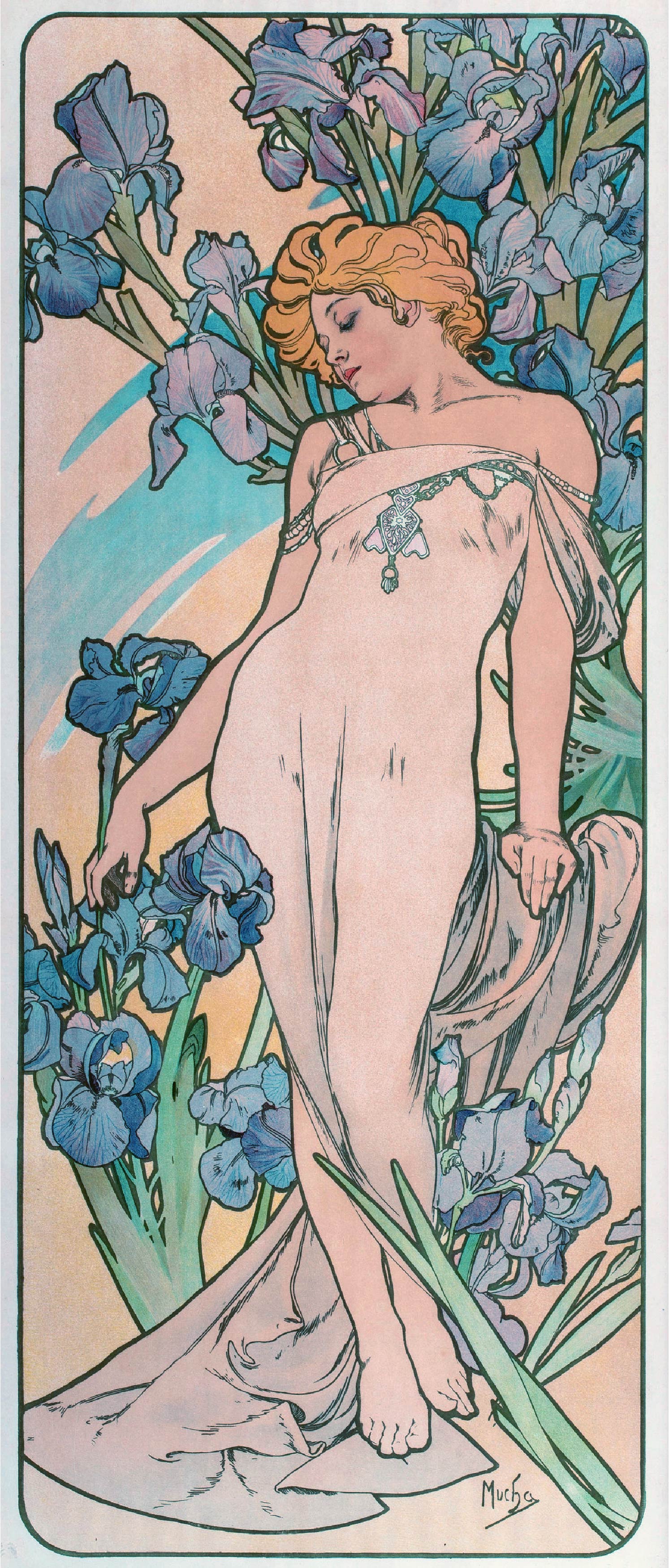 無料壁紙】アルフォンス・ミュシャ「四つの花-アイリス (1898