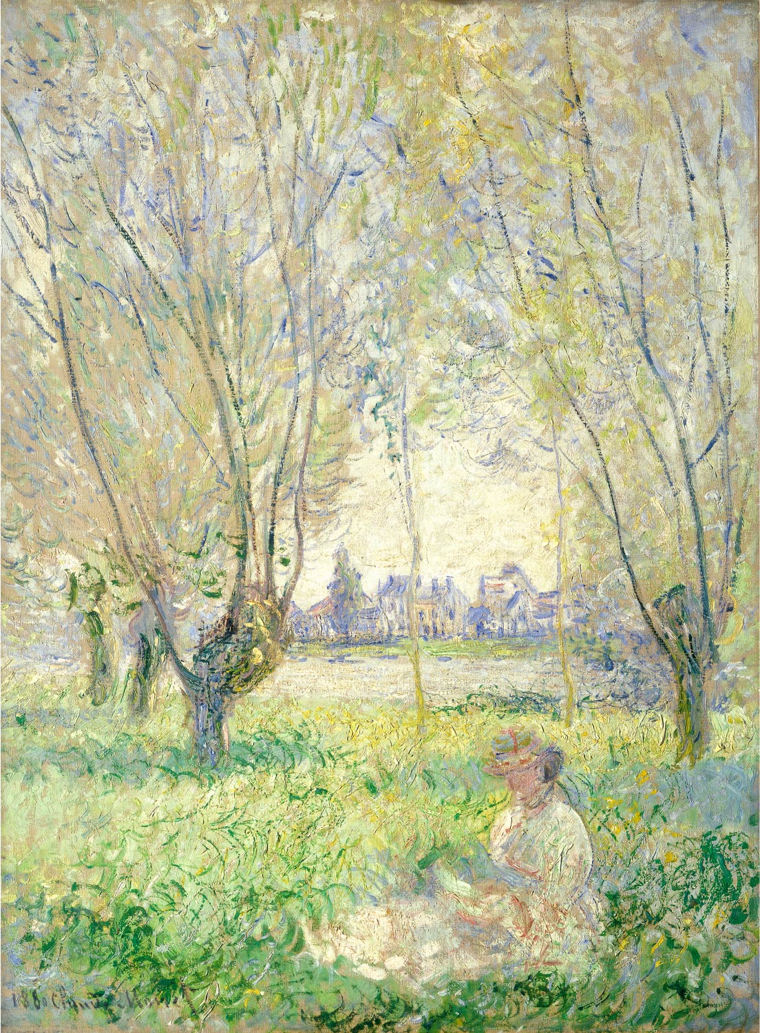 【無料壁紙】クロード・モネ「柳の下に座る女性 (1880)」 / Claude Monet_Woman Seated under the Willows (1880)