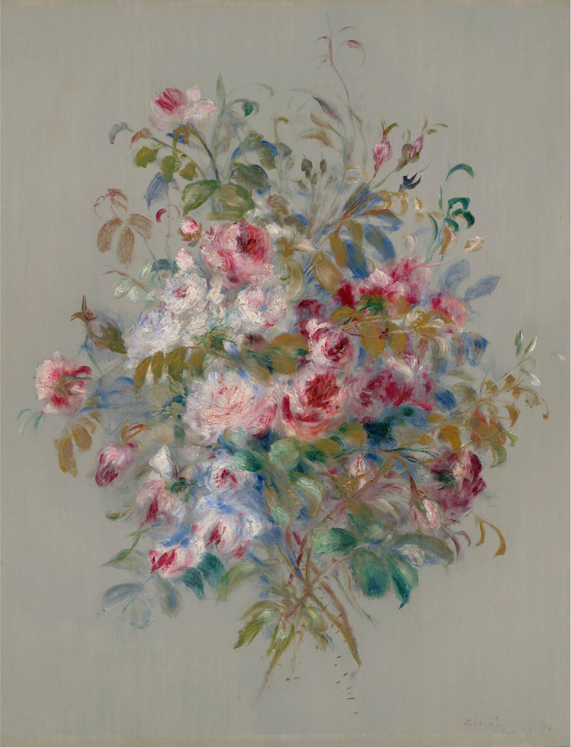 【無料壁紙】ピエール＝オーギュスト・ルノワール「薔薇の花束 (1897)」 / Pierre Auguste Renoir_Bouquet of Roses (1879)