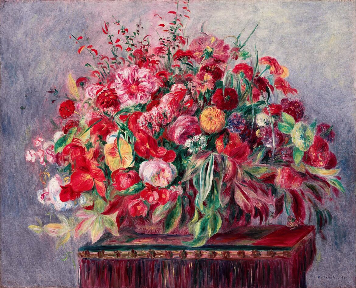 【無料壁紙】ピエール＝オーギュスト・ルノワール「花かご (1890)」 / Pierre Auguste Renoir_Corbeille de fleurs (1890)