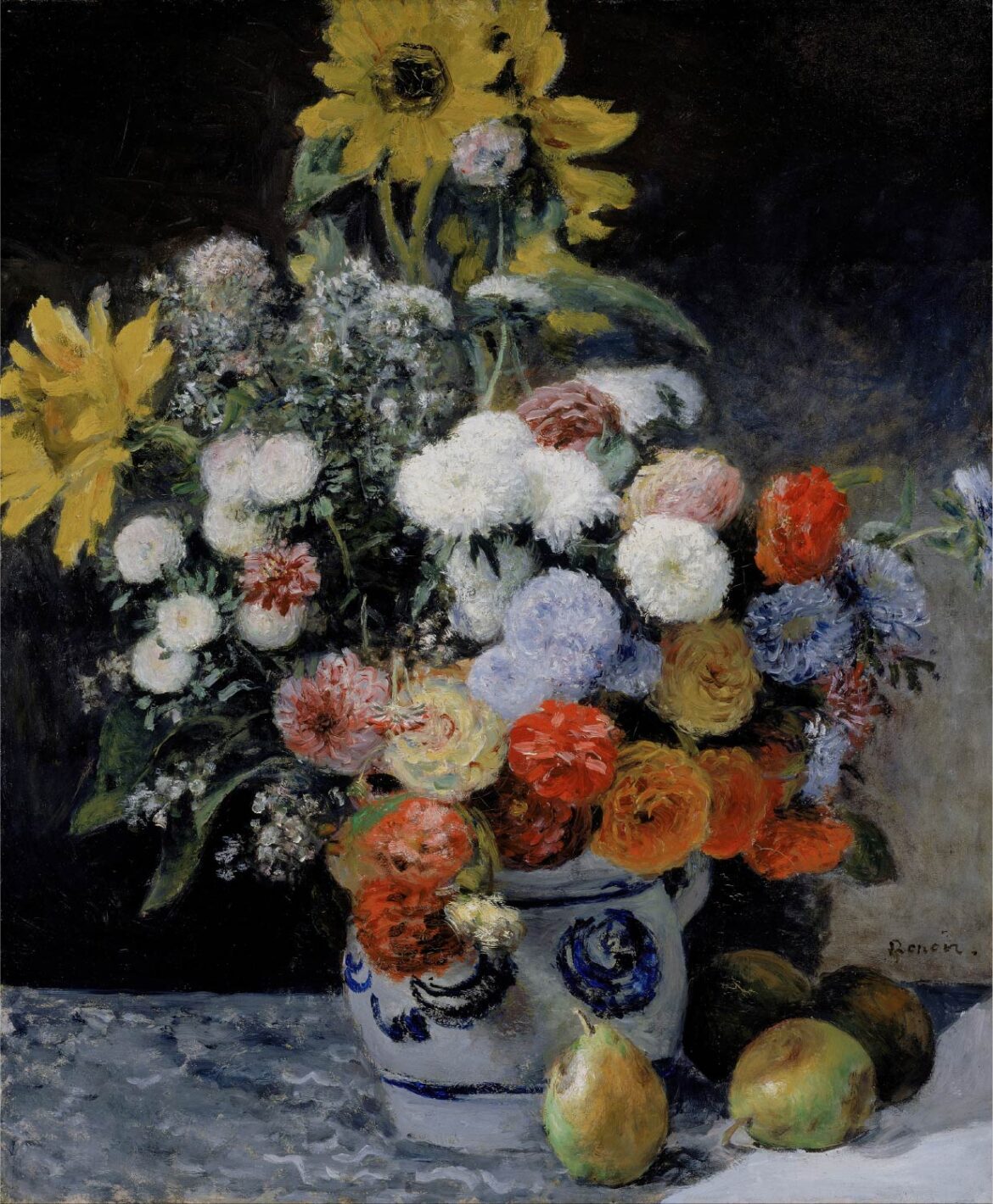 【無料壁紙】ピエール＝オーギュスト・ルノワール「陶器の花瓶の花束 (1869頃)」 / Pierre Auguste Renoir_Mixed Flowers in an Earthenware Pot (about 1869)