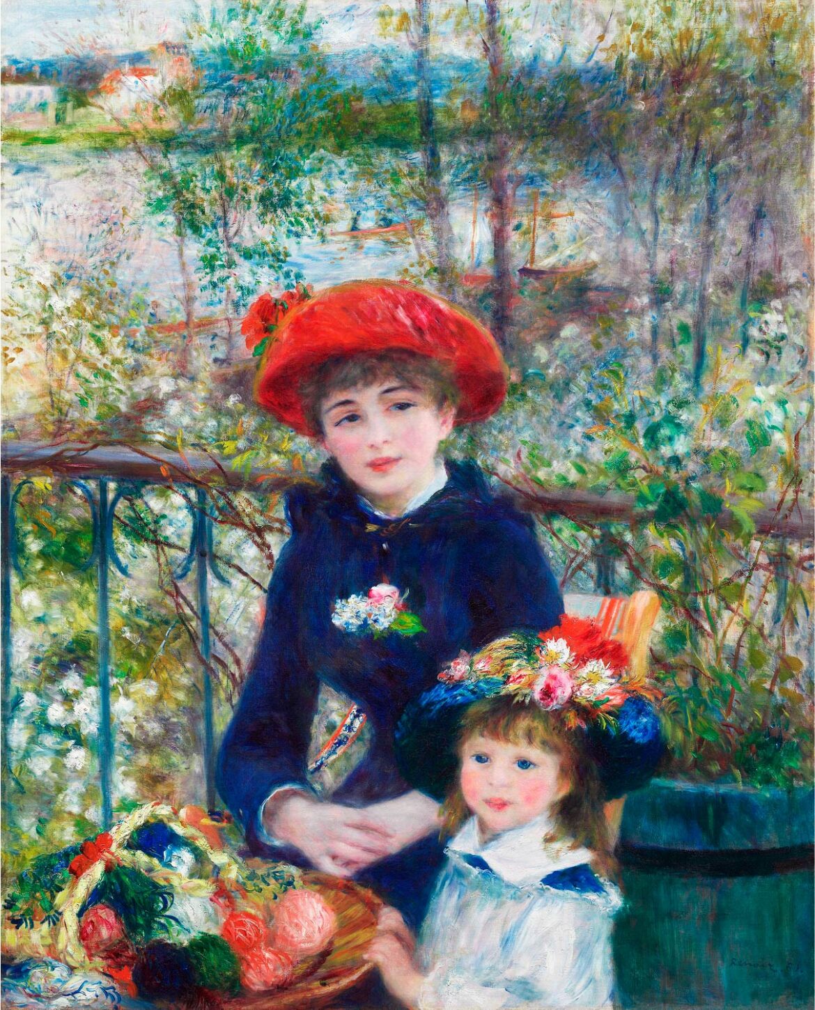 【無料壁紙】ピエール＝オーギュスト・ルノワール「二人の姉妹-テラスにて (1881)」 / Pierre Auguste Renoir_Two Sisters (On the Terrace) (1881)