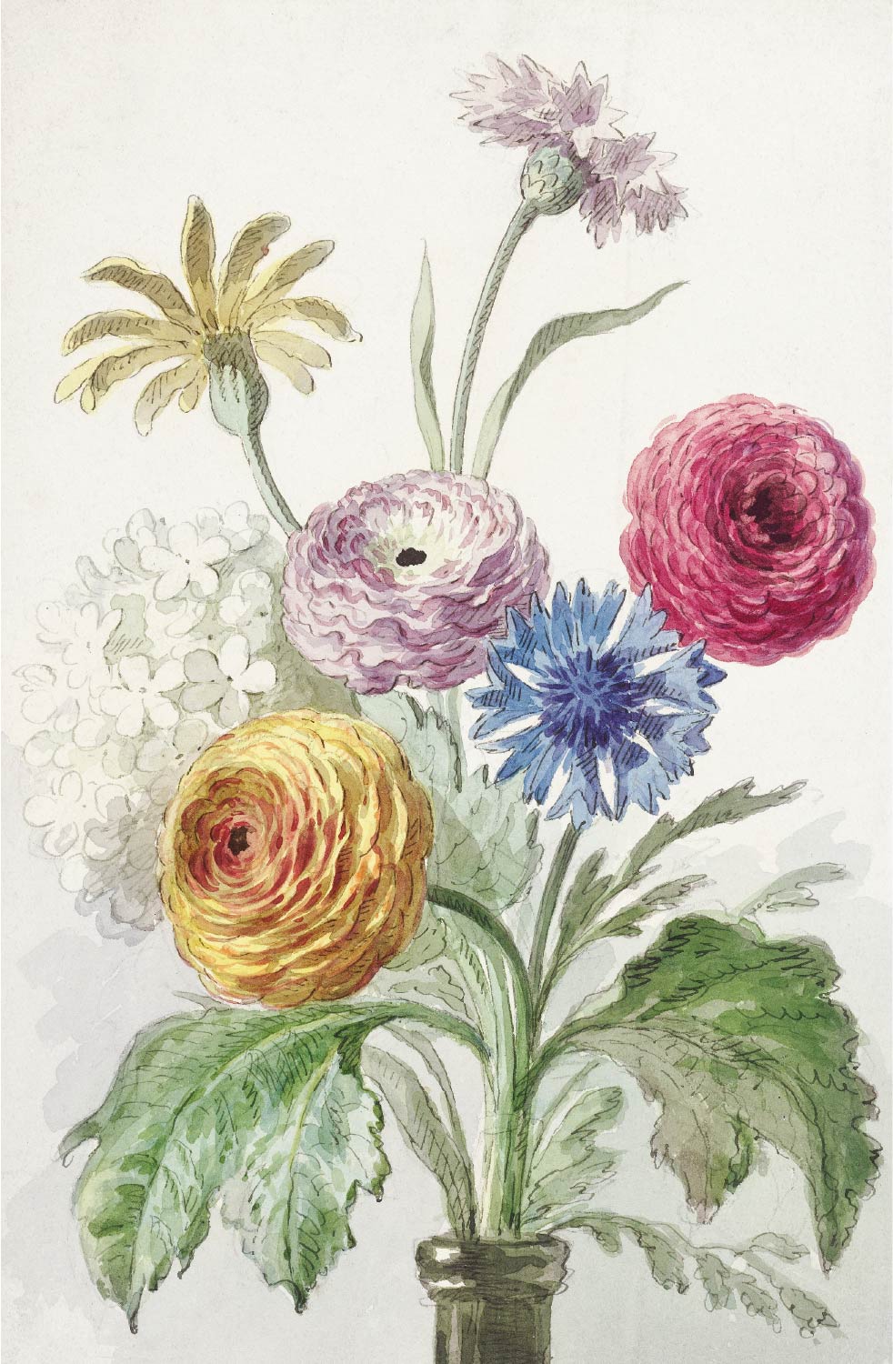 【無料壁紙】ウィレム・ファン・リーン「緑の花瓶の花束 (1763–1825頃)」 / Willem van Leen_Boeket bloemen in de hals van een groene vaas (ca. 1763–1825)