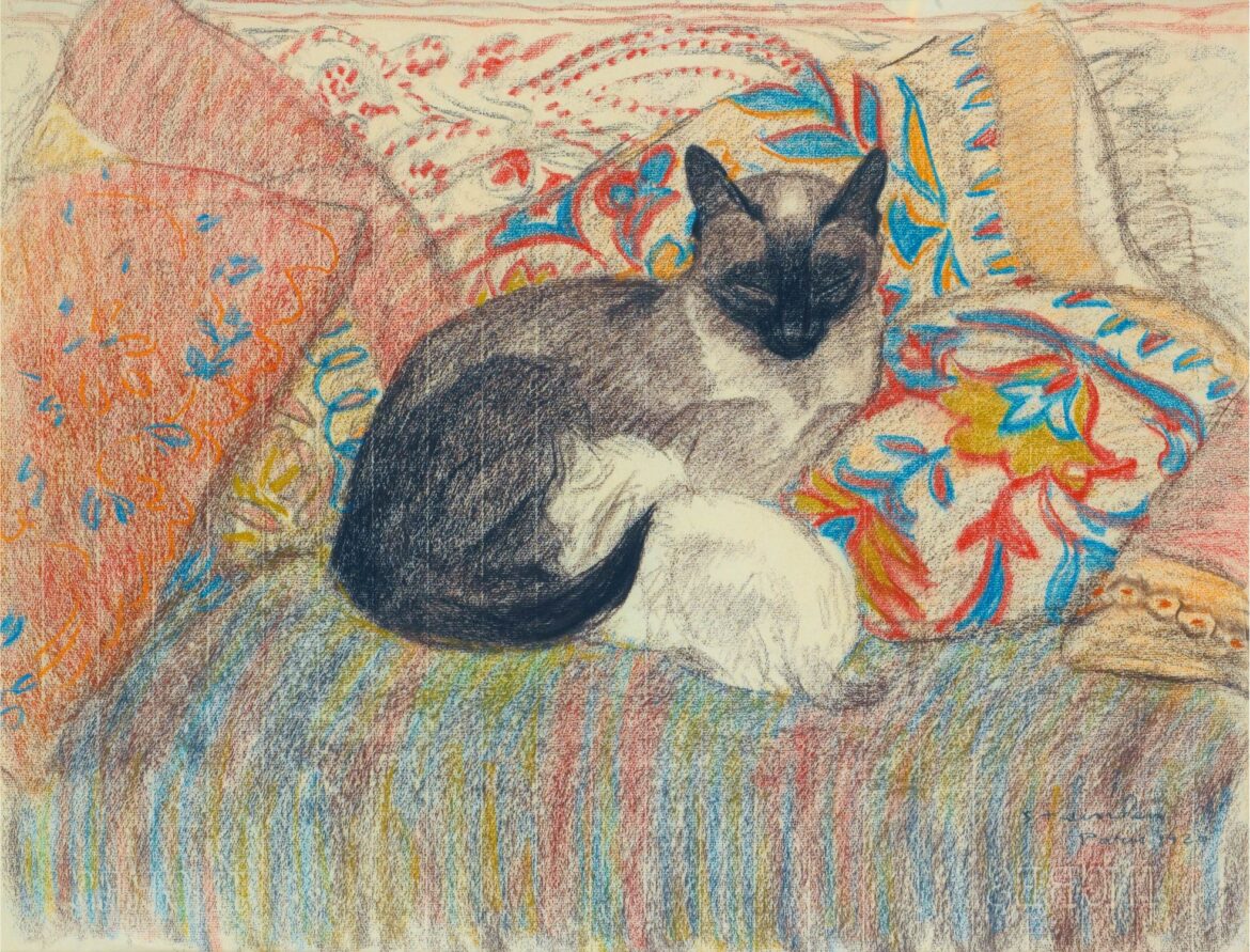 【無料壁紙】アレクサンドル・スタンラン「猫と子猫 (1920)」 / Alexandre Steinlen_Cat And Her Kitten (1920)