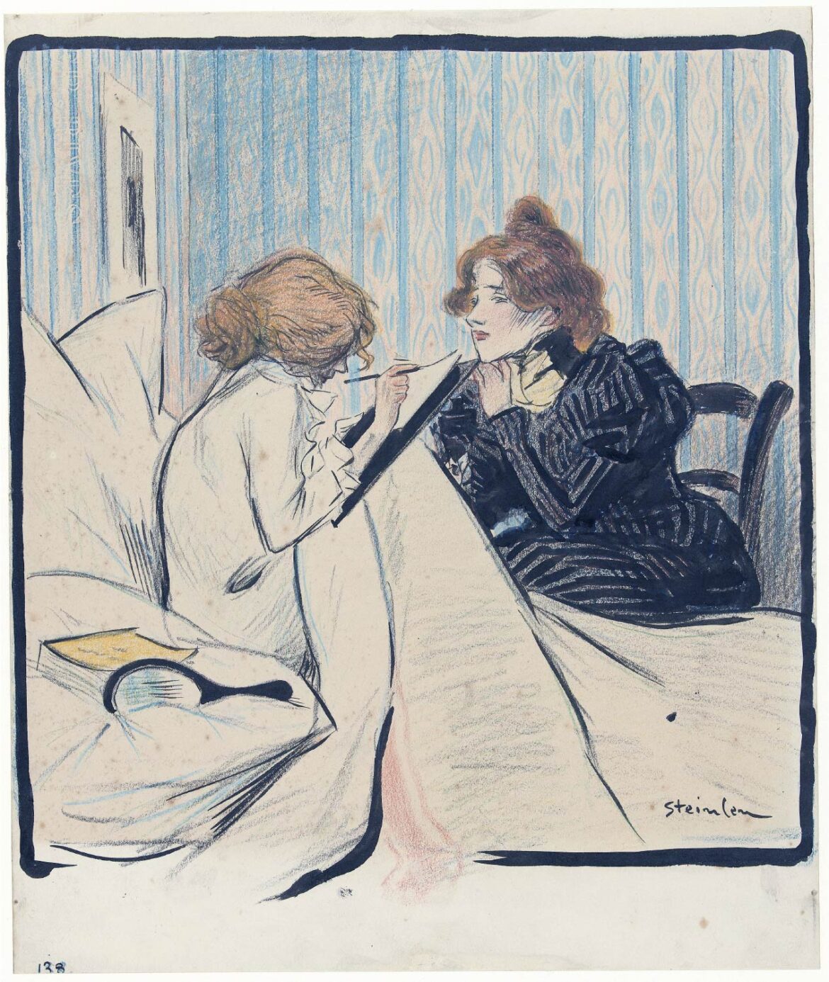 【無料壁紙】アレクサンドル・スタンラン「ドミトリーの二人の女性 (1892-1897)」 / Alexandre Steinlen_Twee vrouwen in een slaapvertrek (1892-1897)