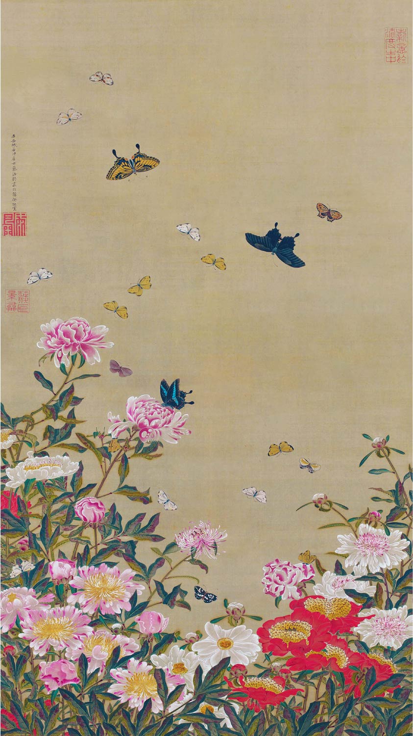 【無料壁紙】伊藤 若冲「芍薬群蝶図 (1757-1760)」 / Ito Jakuchu_Shakuyaku Guncho-zu (Butterflies and Peonies) (1757-1760)