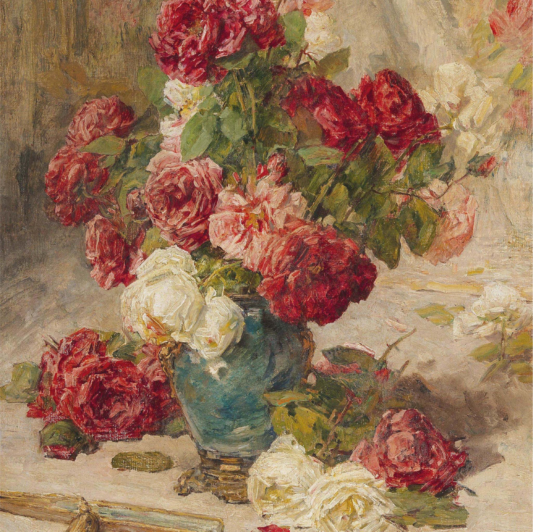 無料壁紙】ジョルジュ・ジャナン「花瓶の薔薇と扇子の静物画 (1911 