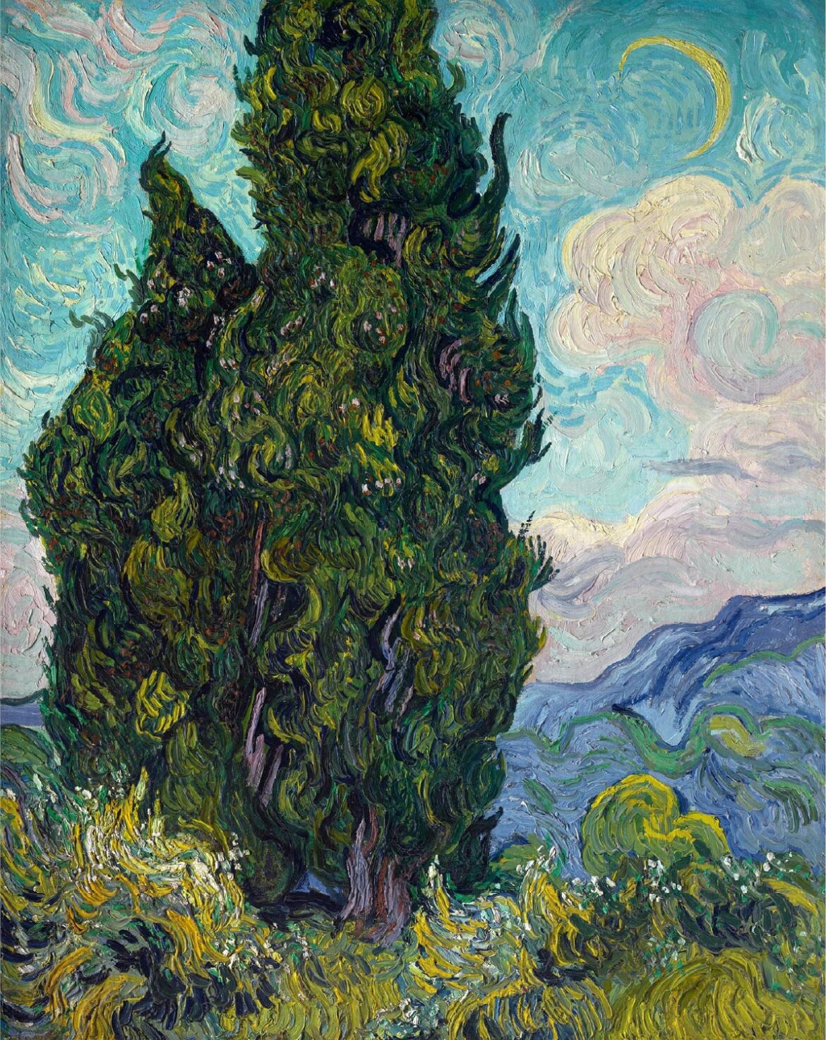【無料壁紙】フィンセント・ファン・ゴッホ「糸杉 (1889)」 / Vincent van Gogh_Cypresses (1889)