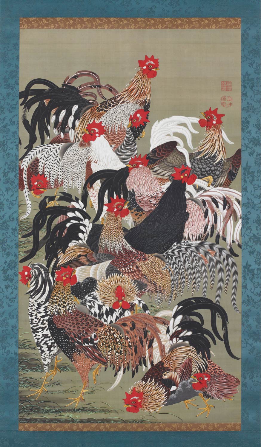 【無料壁紙】伊藤 若冲「群鶏図 (1761-1765)」 / Ito Jakuchu_Gunkei-zu (Fowls) (1761-1765)