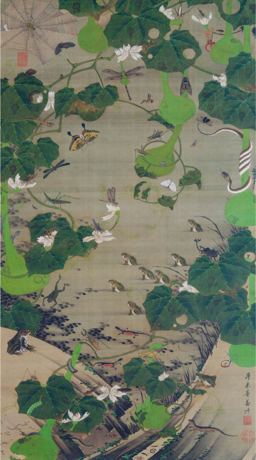 【無料壁紙】伊藤 若冲「池辺群虫図 (1761-1765)」 / Ito Jakuchu_Ikebe Gunchu-zu (Insects at a Pond) (1761-1765)