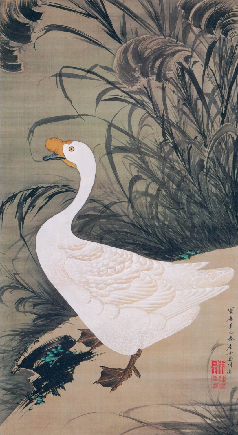 【無料壁紙】伊藤 若冲「芦鵞図 (1761)」 / Ito Jakuchu_Ro Ga-zu (Goose and Reeds) (1761)
