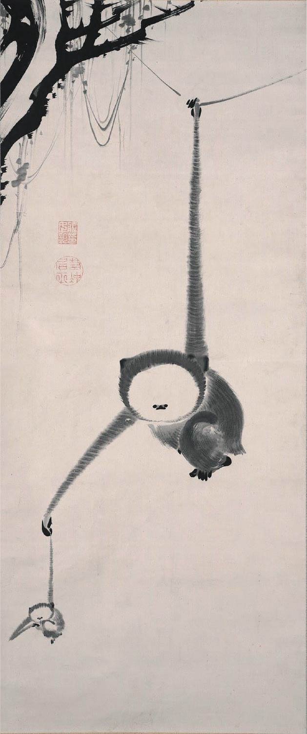 【無料壁紙】伊藤 若冲「猿猴捕月図 (1770)」 / Ito Jakuchu_Enko Hogetu-zu (1770)