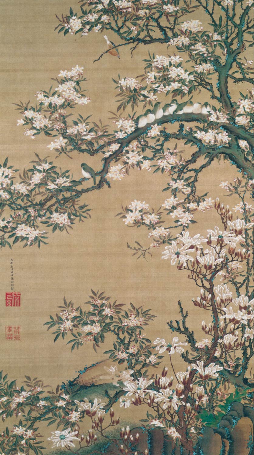 【無料壁紙】伊藤 若冲「海棠目白図図 (18世紀)」 / Ito Jakuchu_Kaido mejiro-zu (Flowering crab apple and White-eyes) (18th century)