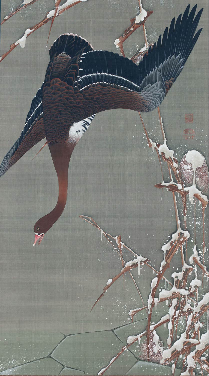 【無料壁紙】伊藤 若冲「芦雁図 (1766頃)」 / Ito Jakuchu_Ro Gan-zu (Wild Goose and Reeds) (ca.1766)